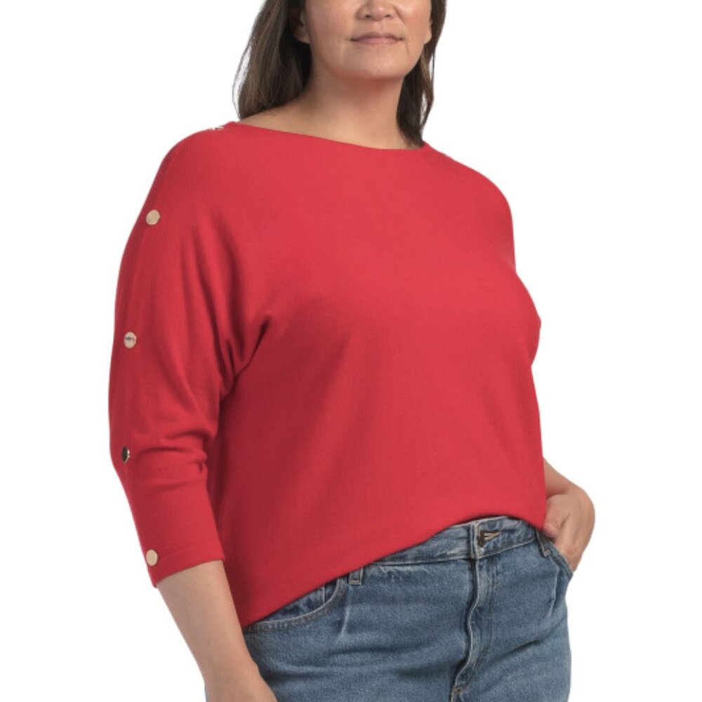 RAFIANA Plus Sweater With Button Sleeves
